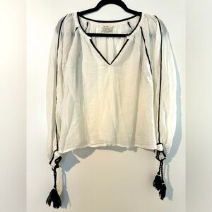 Urban Outfitters Uo Wild Horses Blouse Top Tassel Lace Peasant
